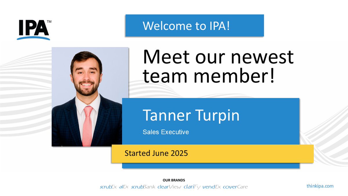 think_ipa's tweet image. IPA is excited to welcome Tanner Turpin to the team! Tanner joins the Southeast Sales region as a Sales Executive.

#OneIPA
#NewHire