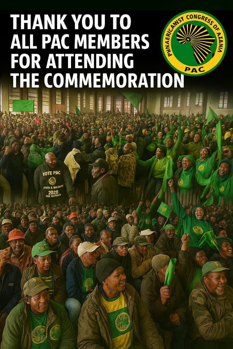 MyPAConline's tweet photo. 🟢⚫🟡 Izwe Lethu!

The Pan Africanist Congress of Azania (PAC) extends heartfelt gratitude to all comrades who came out in numbers to honour the 16 June 1976 Commemoration. Your presence proves once more — the people are with the PAC!

#PACofAzania #IzweLethu #ForwardTo2026 🖐🏿 https://t.co/OY2E7jsrTU
