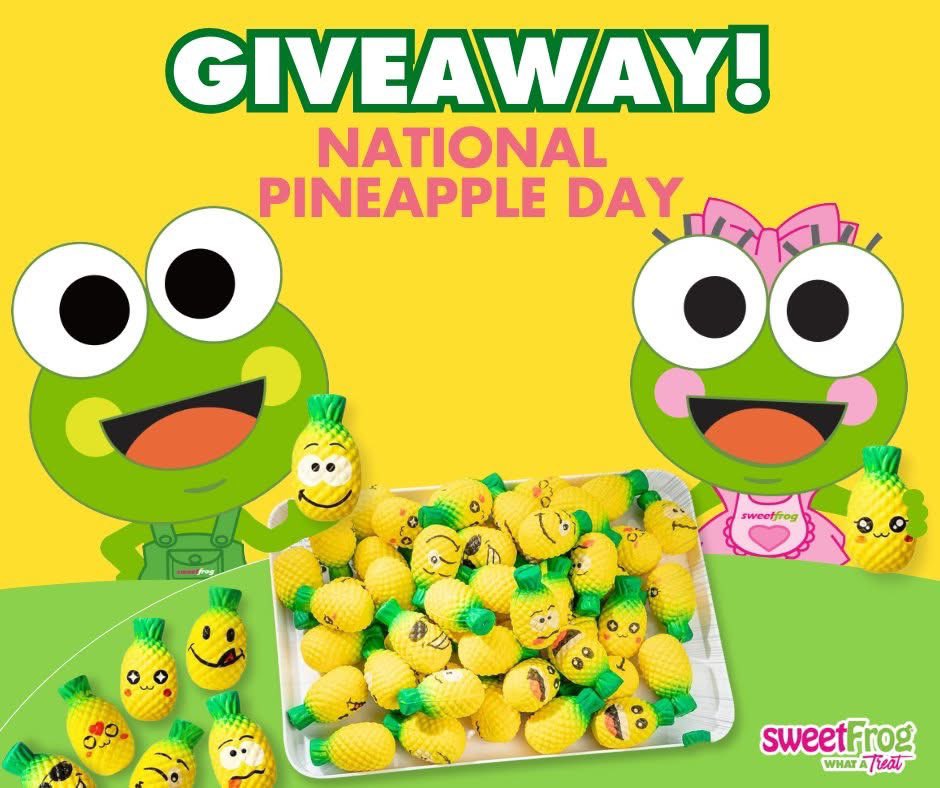 SweetFrgDundalk's tweet photo. We're giving away the sweetest gift to relieve your summer stress. A stress squeeze pineapple! Hop in today for your pineapple - while supplies last.

#sweetFrog
#Pineapple
#StressFree https://t.co/Vtf0gadYkM