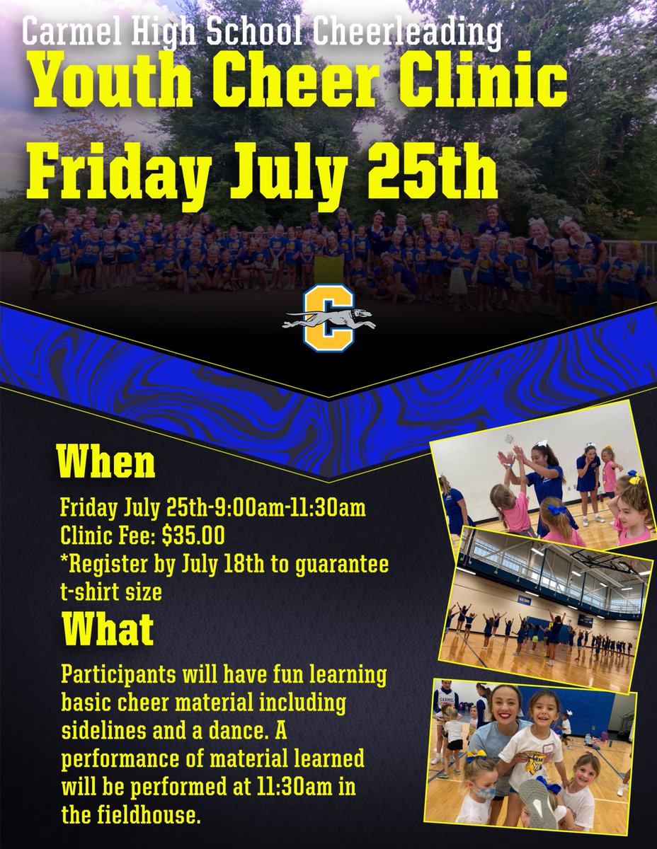 Registration is now available for our annual Youth Cheer Mini Clinic. Check out the link in the bio to register 😍#gohounds #miniclinic #futuregreyhounds
