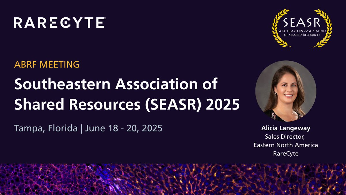RareCyte's tweet image. We’re thrilled to be part of the #SEASR meeting in Tampa, Florida! Swing by the RareCyte table and chat with Alicia Langeway who will introduce you to Orion: our single-round, high-plex, high-throughput multiplex immunofluorescence platform.
➡️ rarecyte.com/orion/?utm_sou…