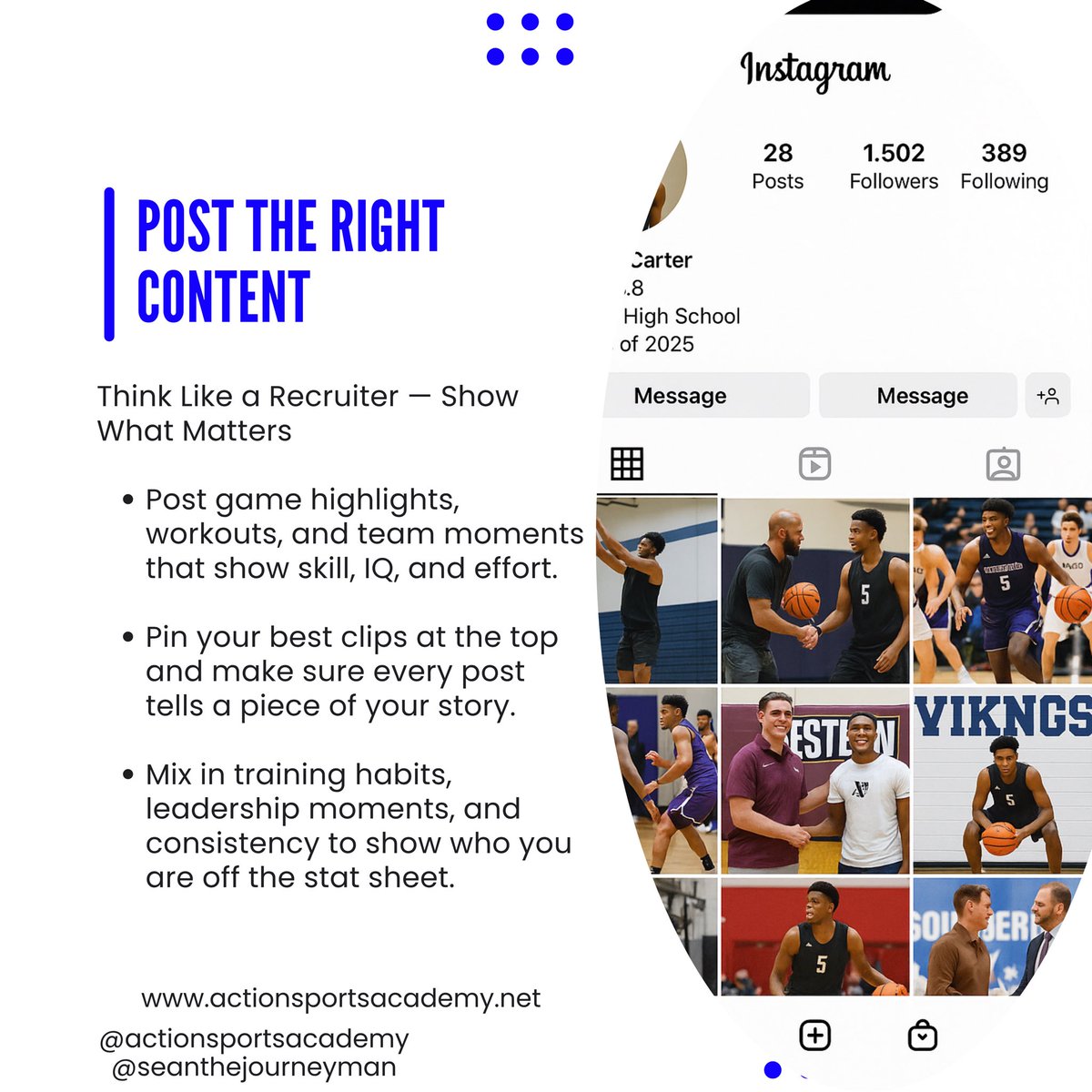 journeymansean's tweet image. Most hoopers fumble their recruiting bag because their Instagram looks like a mixtape with no message.

Your IG is a resume. Coaches will check it before they text you.

Here’s how to make it recruit-ready 🧵👇
#UnsignedSenior #BasketballRecruiting #BasketballIQ