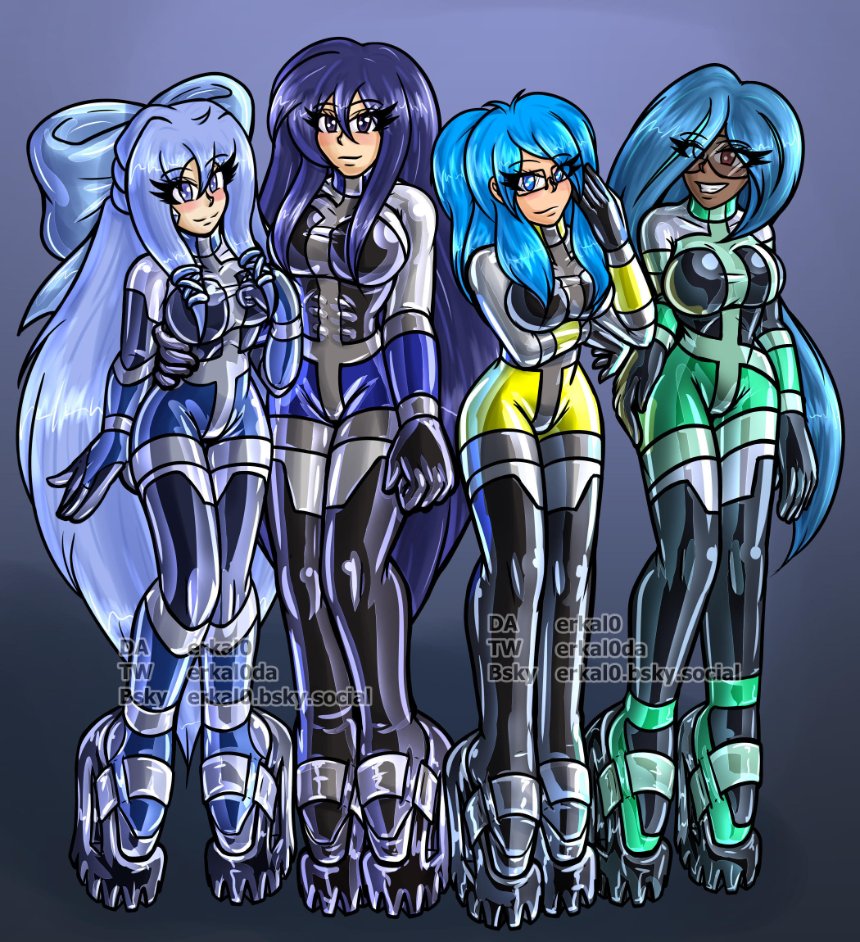 What better way to celebrate the #internationaldayoflatex than with a display of latex catsuits by a group of blue haired lasses~?