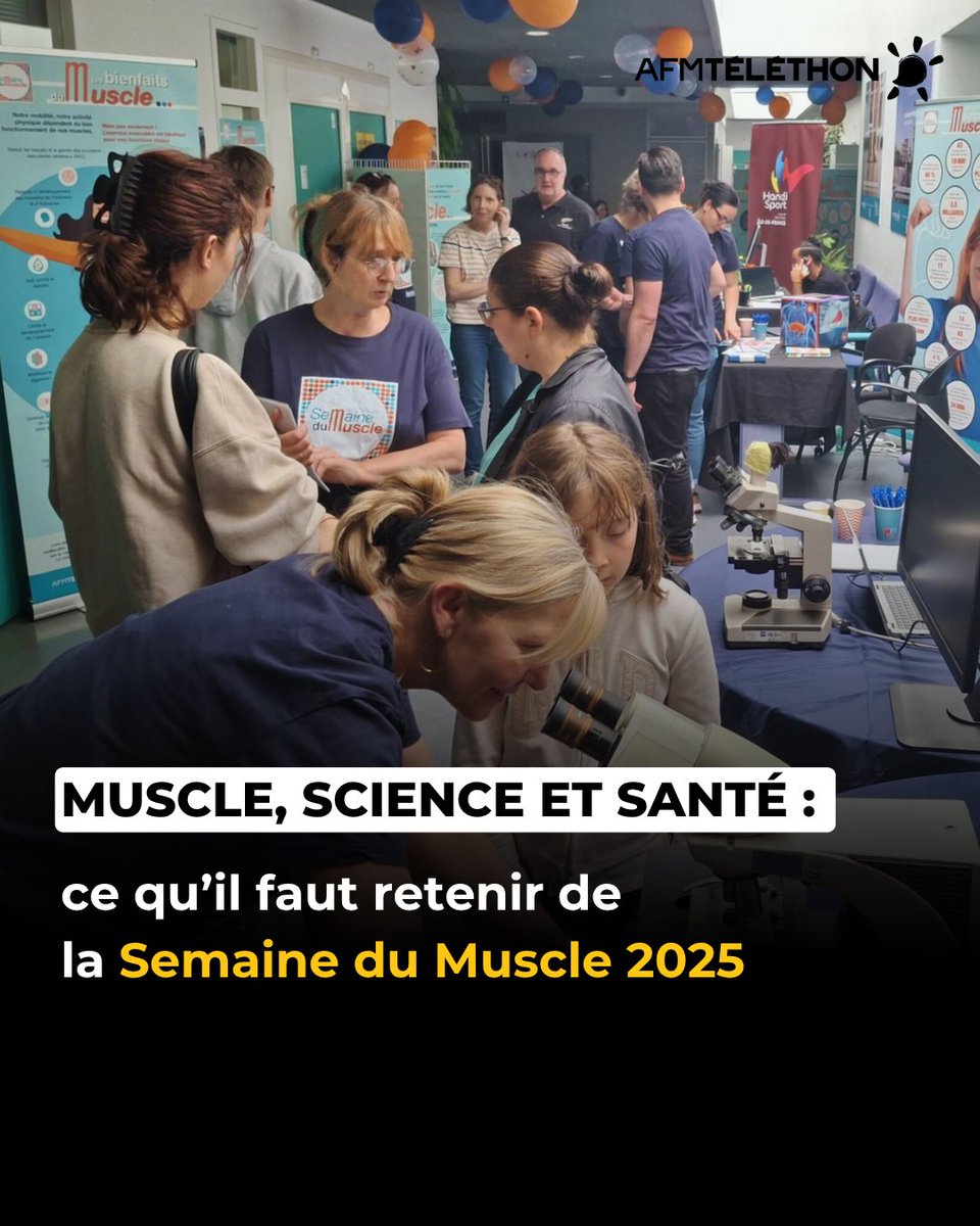 Telethon_France's tweet image. La 3ᵉ édition de la @semainedumuscle, organisée par l'AFM-Téléthon et @inst_myologie, a mobilisé chercheurs, professionnels de santé, monde du sport, entreprises, collectivités et grand public autour d’un enjeu de santé majeur : le muscle 💪
📰 👉 bit.ly/4l8QveX
