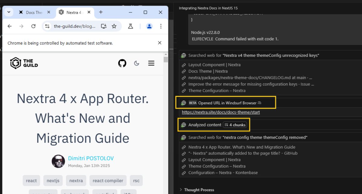thinkdj's tweet image. Cascade now opens Windsurf Browser to fetch and read the latest live docs, repos, APIs, and specs without the limits of static training data. Real-time, up-to-date answers. Pretty rad IMO! @windsurf_ai #Windsurf #AIIDE #aiDev #latestNews