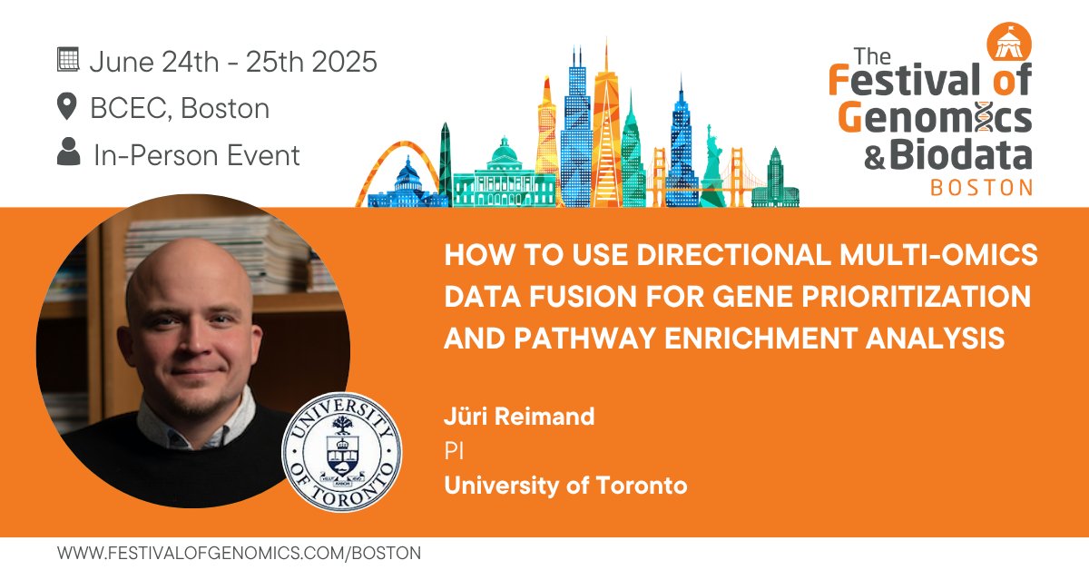 A warm welcome to Jüri Reimand (PI, <a href="/UofT/">University of Toronto</a>), who is speaking at The Festival of Genomics &amp; Biodata in Boston. Jüri will share insights into #multiomics data fusion and gene prioritisation tools. Register today: hubs.la/Q03rqlhN0 #FOGBoston
