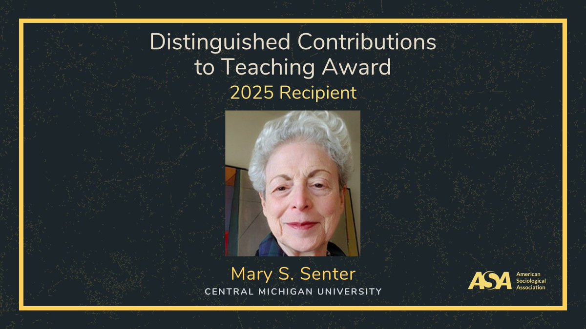 Congratulations to CMU Sociology Professor Dr. Mary Senter, for receiving the 2025 American Sociological Association Distinguished Contributions to Teaching Award.