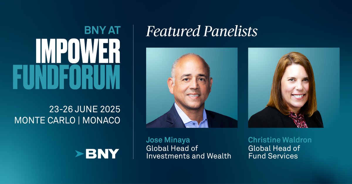 BNYglobal's tweet image. Heading to #IMPower Fund Forum? Don't miss insightful conversations with BNY leaders! ⤵️
🔥 Jose Minaya's fireside chat on accelerating trends in #AssetManagement
🎤 Christine Waldron's panel on #PrivateMarkets partnership strategies & unlocking growth in private wealth
Full…
