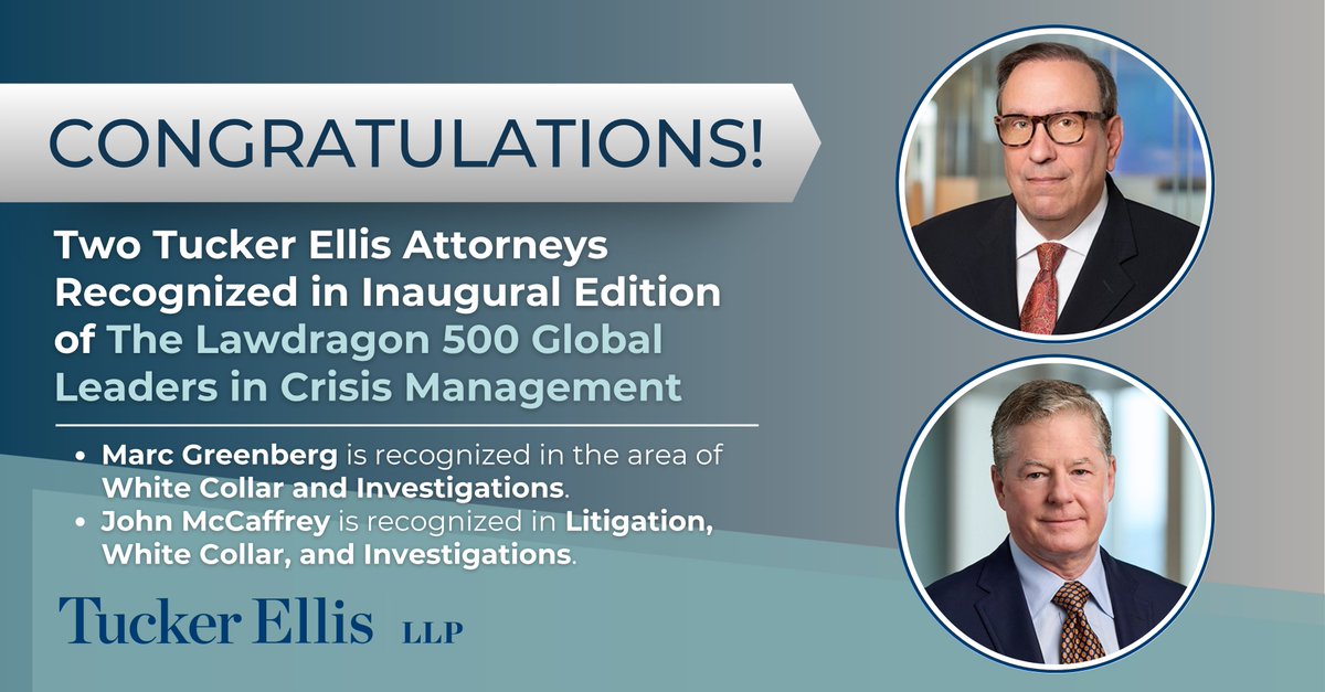 Congratulations to Marc Greenberg and John McCaffrey, recognized in the inaugural edition of The Lawdragon 500 Global Leaders in Crisis Management. Learn more on our website: bit.ly/3ZxDB1G