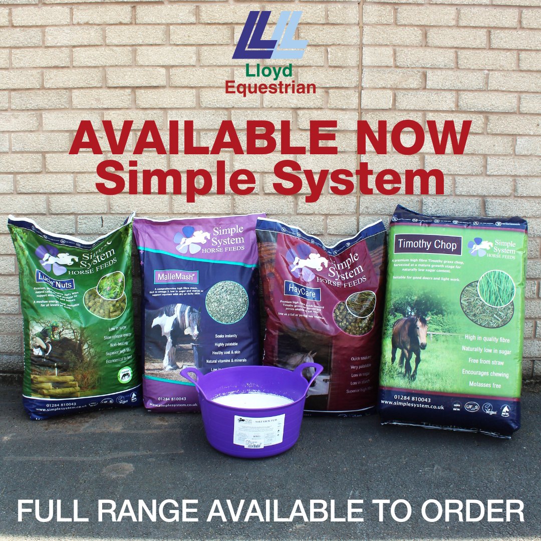 LloydEquestrian's tweet photo. Here at Lloyd Equestrian we now offer the full range of Simple System horse feed and supplements.

We have a selection in stock, but the full range is available to order for speedy delivery.

Find out more about Simple System here at Lloyd Equestrian. https://t.co/LptOIfdYnh