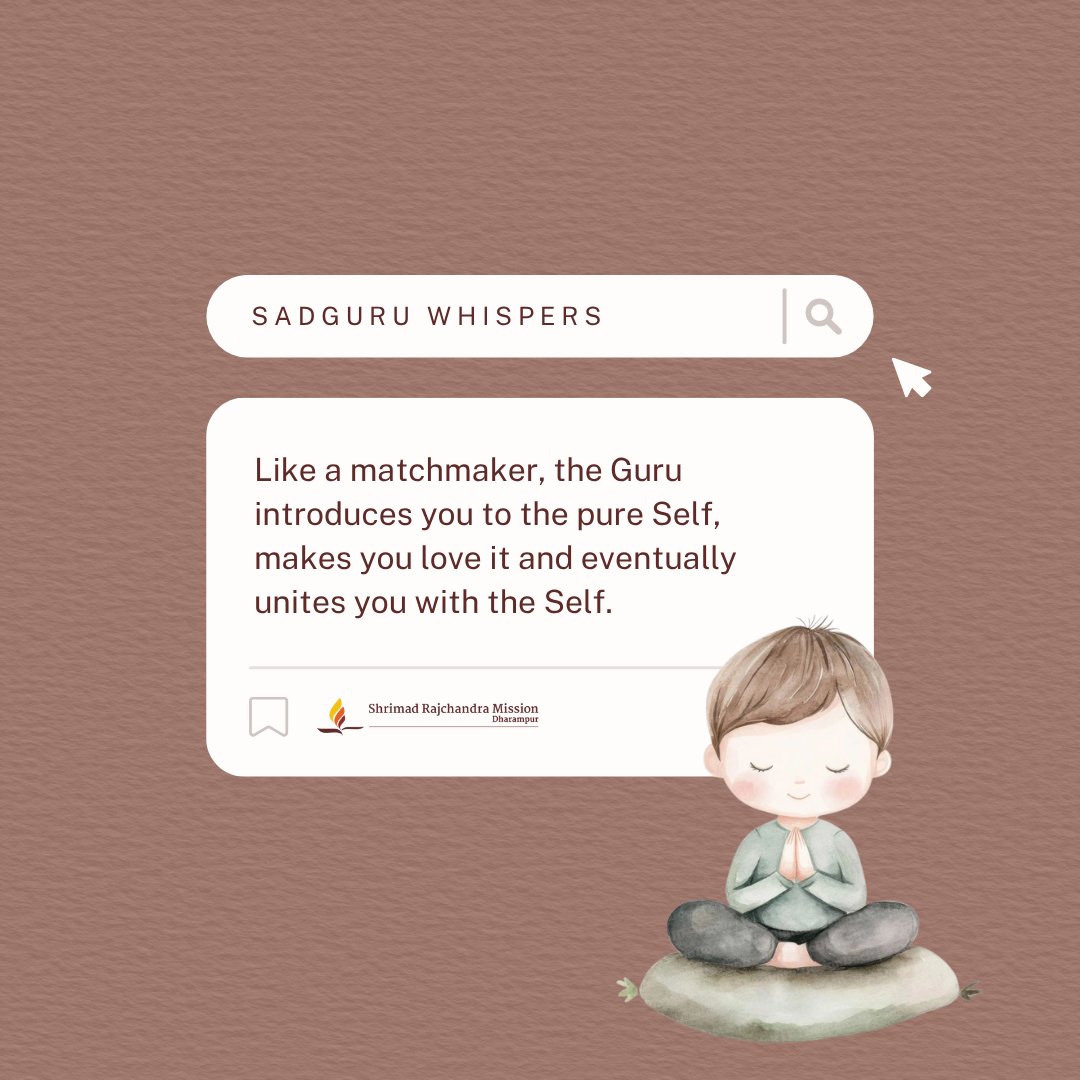 Like a matchmaker, the Guru introduces you to the pure Self, makes you love it and eventually unites you with the Self.

#SadguruWhispers #Quotes #QOTD #Guru #Sadguru #Self #Life #LifeLessons #TuesdayThoughts