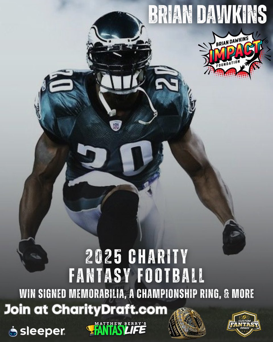 BrianDawkins's tweet image. I&apos;m excited to share the launch of the Brian Dawkins Charity Fantasy Football League, where competition meets purpose.
 
This league isn’t just about bragging rights. A portion of the proceeds will help support the Brian Dawkins Impact Foundation and our mission to inspire,…