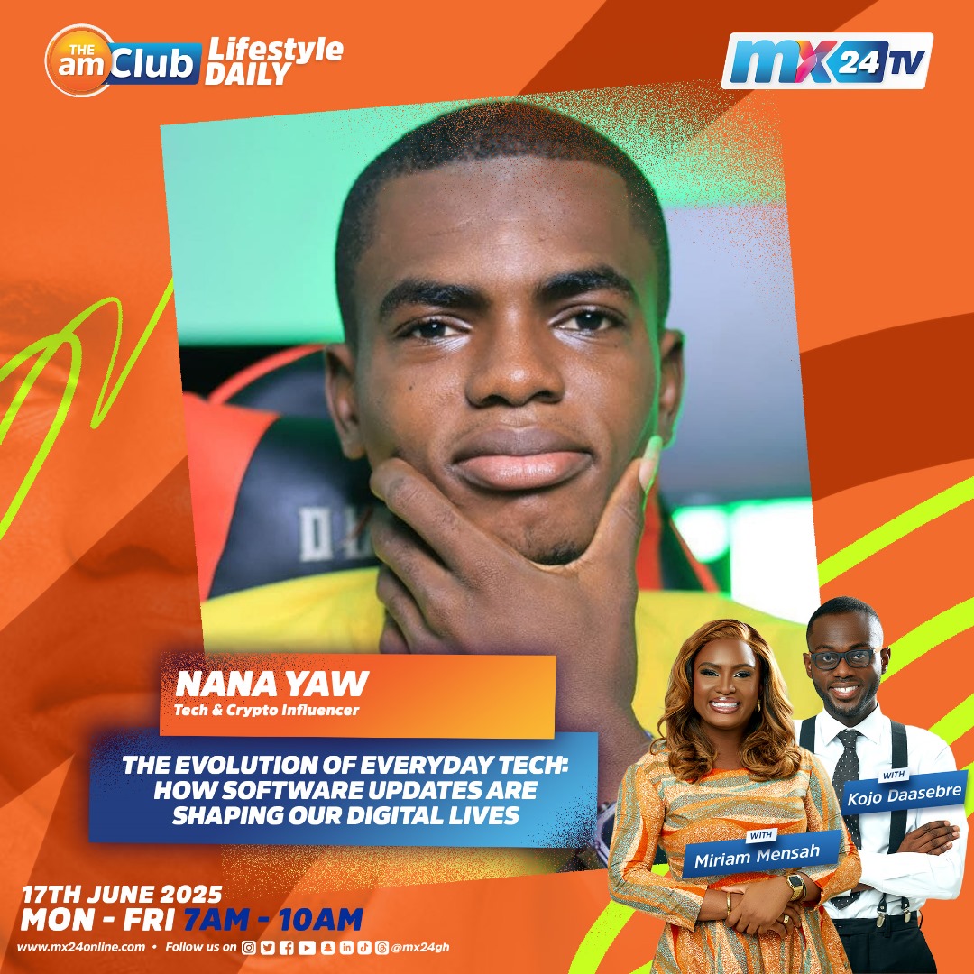 I’ll be LIVE on MX24 TV this Monday, 17th June 2025 from 7 AM – 10 AM on The AM Club with Miriam Mensah and Kojo Daasebre!

We’re diving into “The Evolution of Everyday Tech: How Software Updates Are Shaping Our Digital Lives” 📲💡

Make sure to tune in   let’s explore #tech
