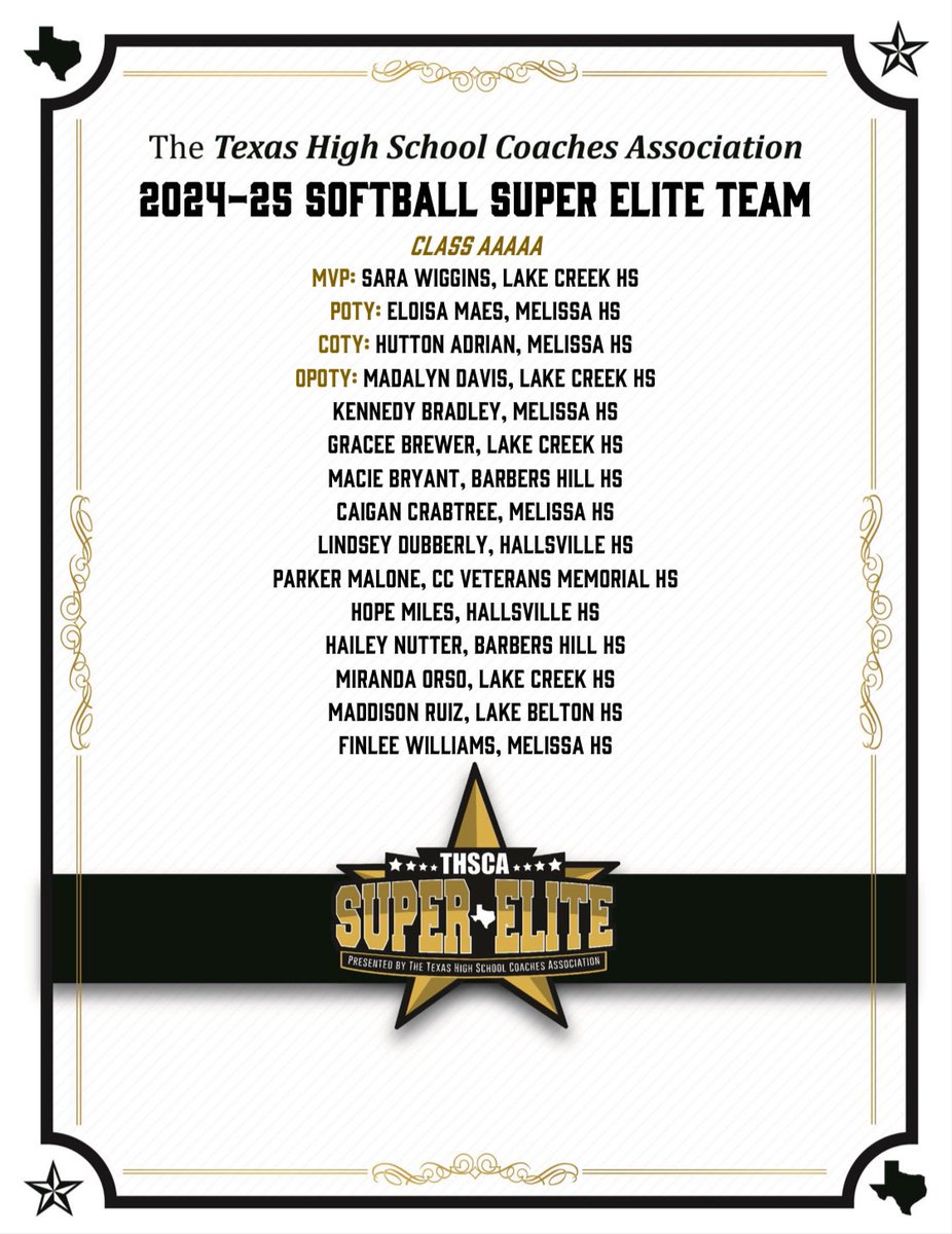 Thankful to be named to the <a href="/THSCAcoaches/">THSCA</a> Super Elite Team! <a href="/LakeCreek_SB/">Lake Creek Softball</a>