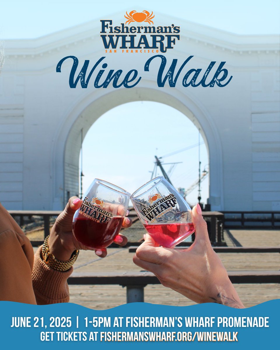 We found out that wind and wine walks don't pair well in May, so we've rescheduled our inaugural wine walk to THIS Saturday, June 21st, from 1-5PM on the Fisherman's Wharf Promenade. Check out fishermanswharf.org/wine-walk/ to get tickets! 🍷