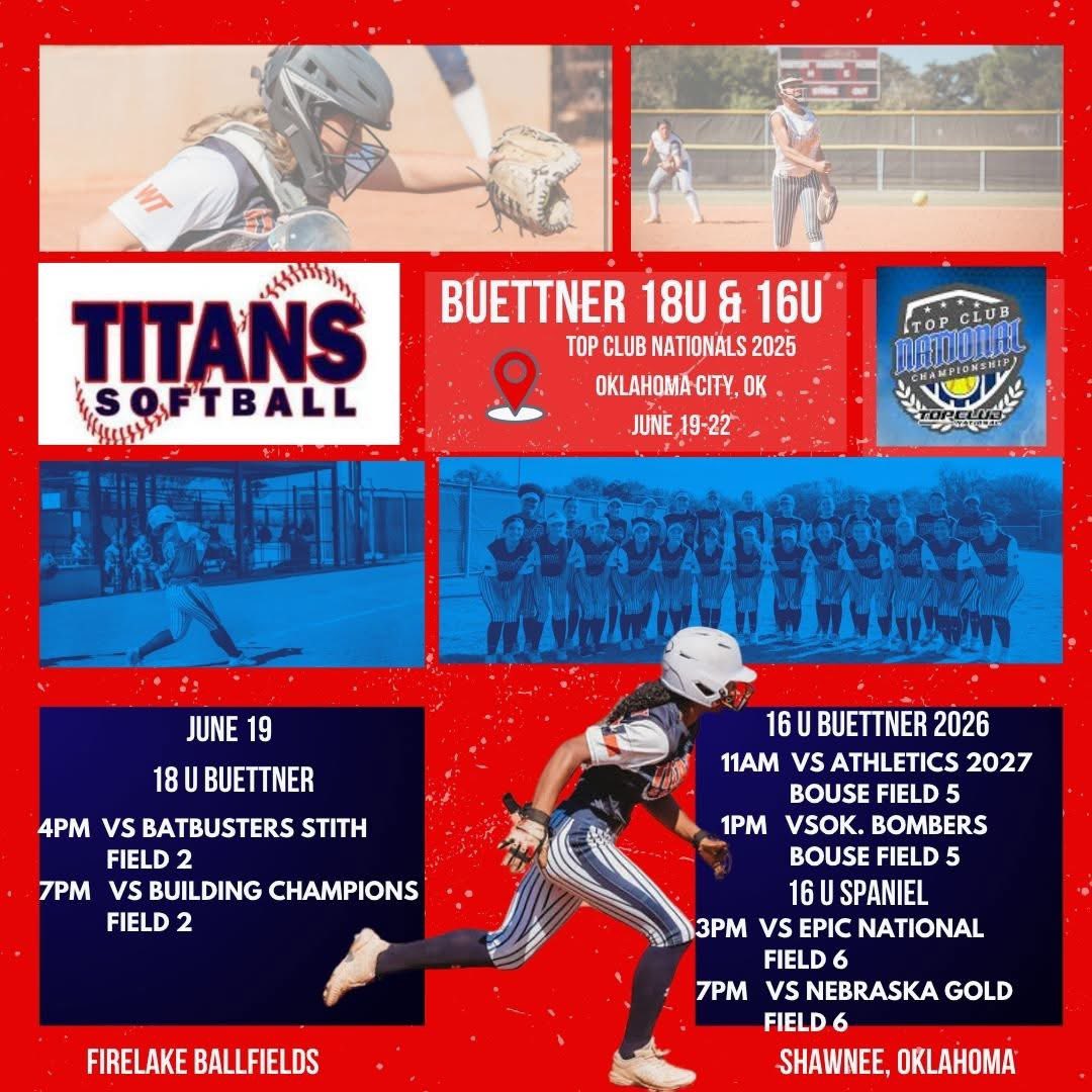 Titans Softball on the road to Top Club nationals in Oklahoma this week - come out and see our teams go - lots of talent all over the field with these teams!! Buettner 18U, Buettner 2026 and Spaniel 16U all in action and looking to keep the winning going!!!
#BuiltDifferent