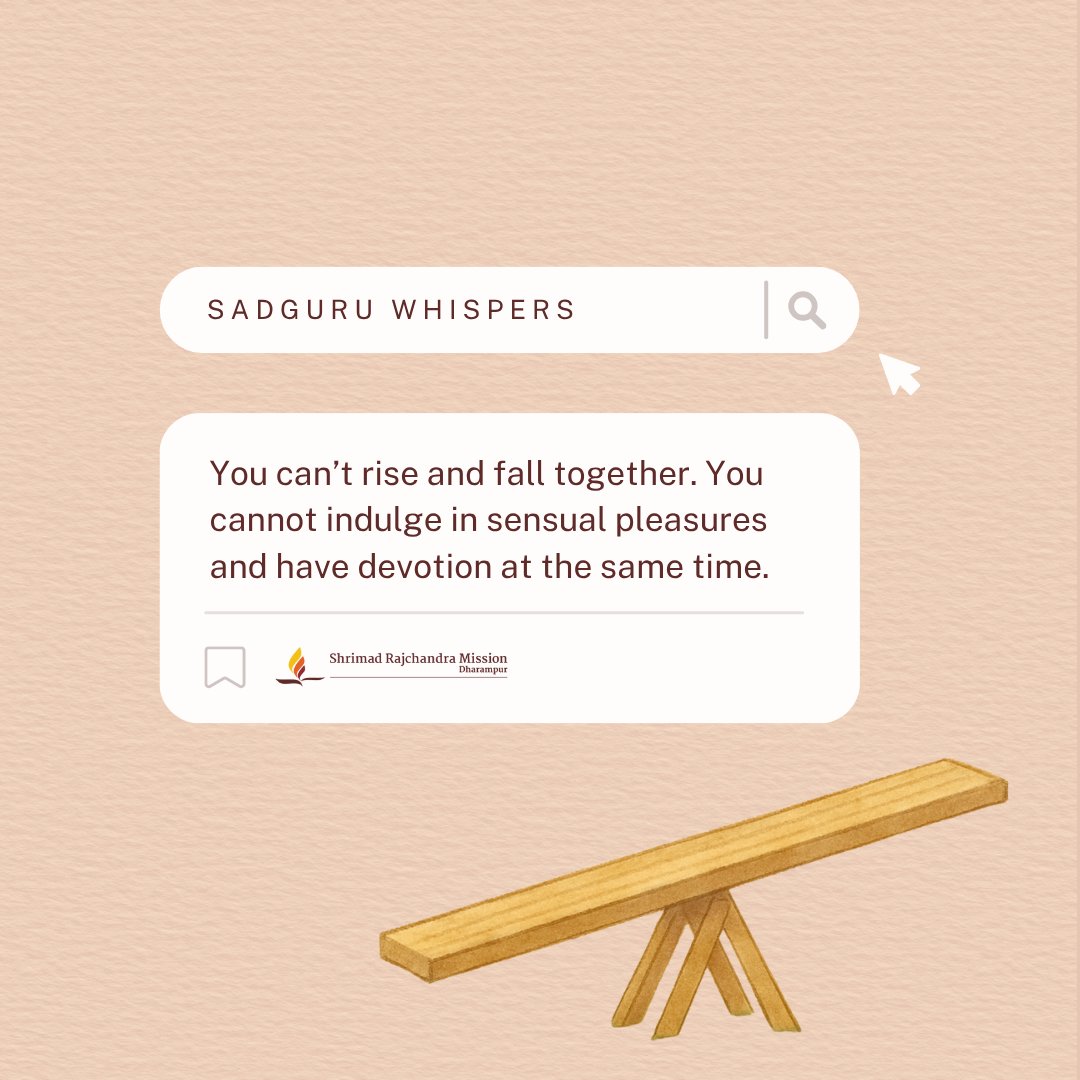 You can’t rise and fall together. You cannot indulge in sensual pleasures and have devotion at the same time.

#SadguruWhispers #Quotes #QOTD #Life #LifeLessons #Learnings #ThursdayThoughts