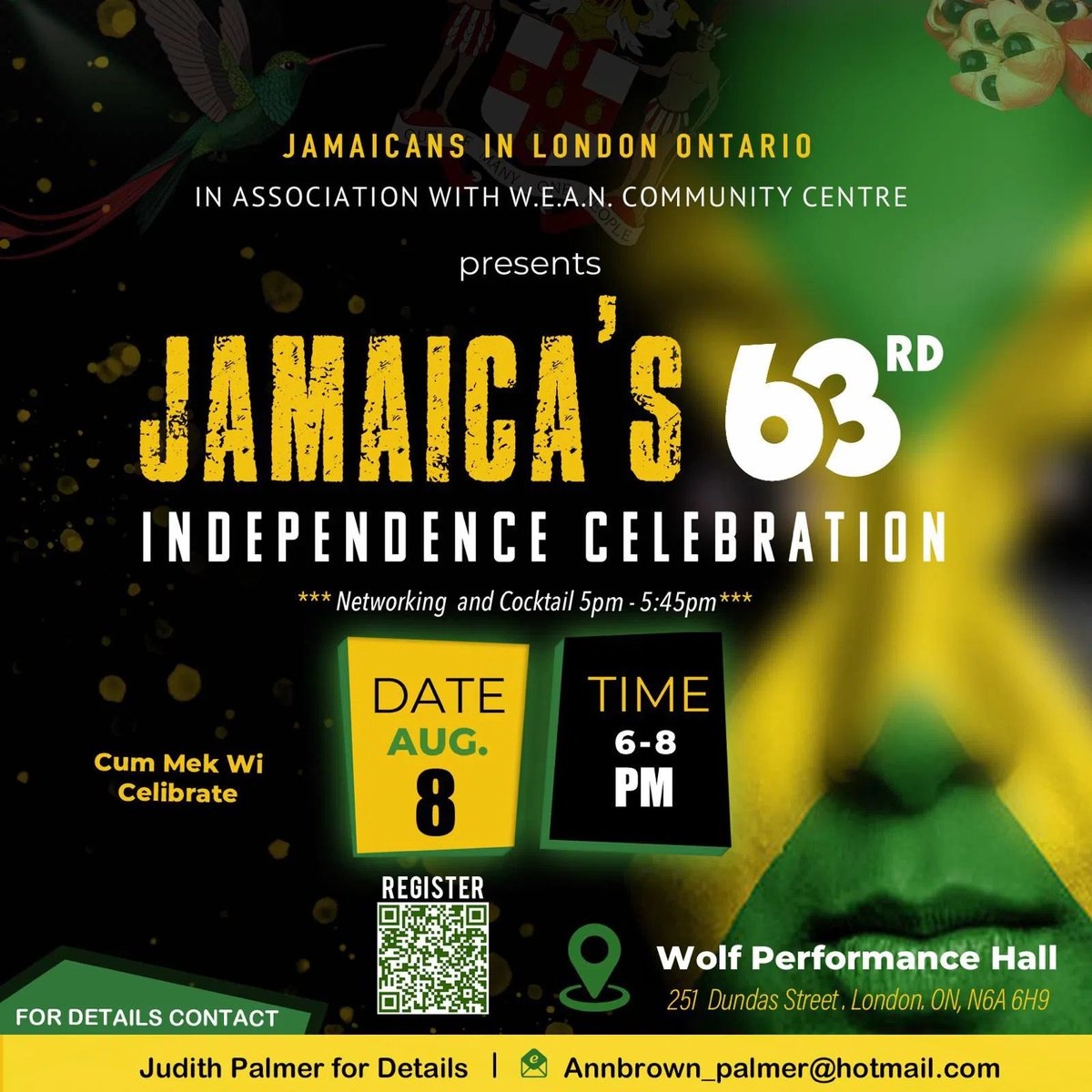 Save the date:  Friday, August 8th  6pm-8pm 
Celebrate Jamaica's 63rd Independence @ Wolfe Performance Hall.
1069thex.com/events/488074/ 
#LdnOnt  #jamaican