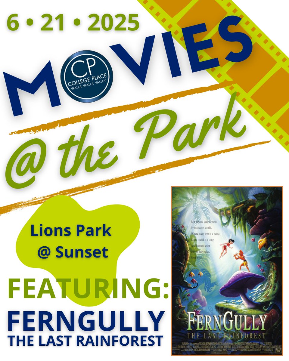 Movies @ the Park - FernGully 

Ready to shrink down and save the rainforest? Join us at Lions Park at sunset for a throwback movie night into the magical world of FernGully! 

Free Kettle Corn to the first 100 moviegoers! You in?