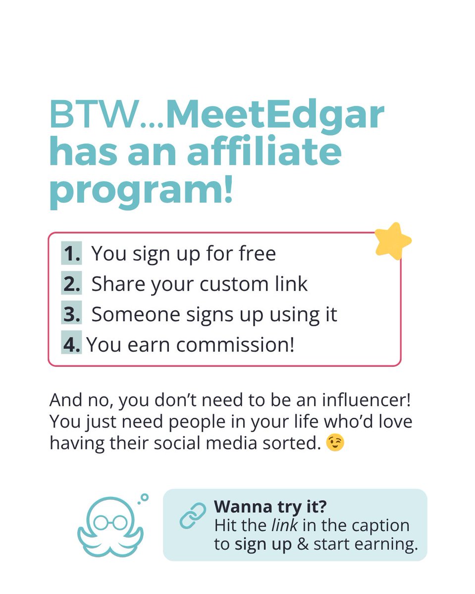 Sharing your fav tool = getting paid?
Yes please. 🤑

#MeetEdgar #Affiliateprogram #SideHustle