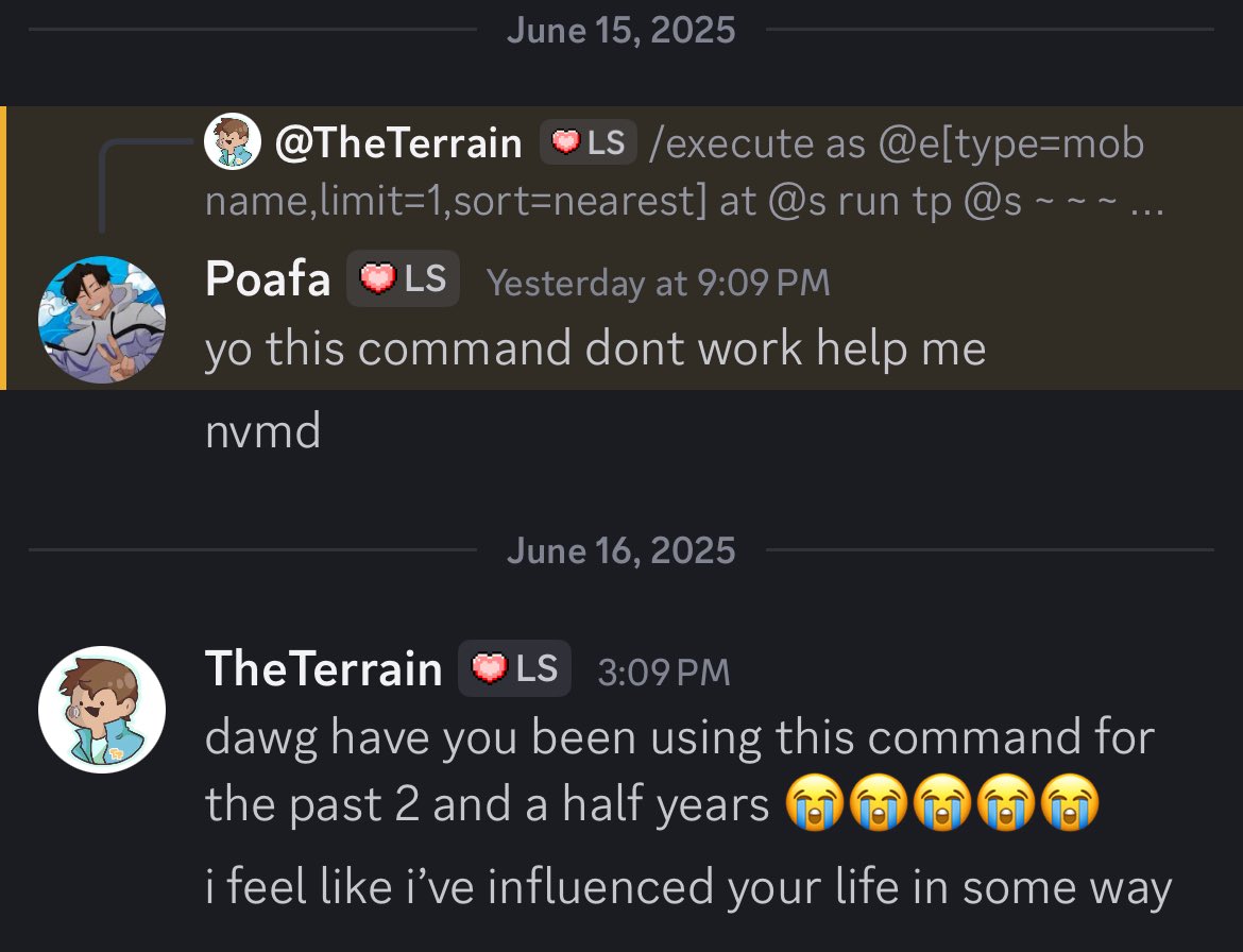 TheTerrainMC's tweet image. guy has been copy and pasting my discord message for two and a half years 🥀🥀🥀
