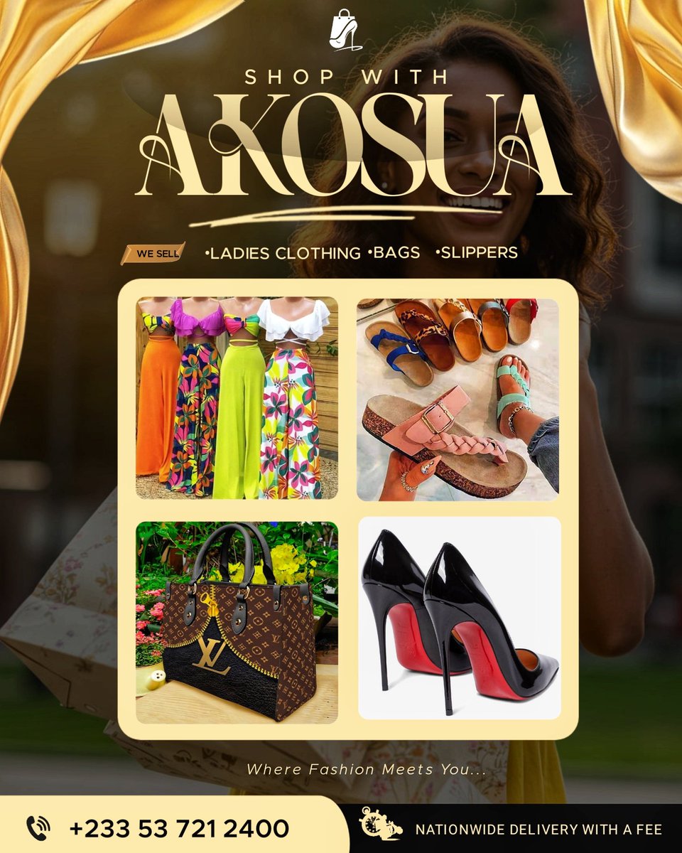 lexysgraphichub's tweet photo. > Just designed this flyer for Akosua’s Collection 👗
A brand that blends tradition, style &amp; elegance in every outfit.

Clean layout, bold colors — fashion meets design 💅

📩 DM if you need flyers that actually sell your brand!

#GraphicDesign #FashionFlyer #CanvaDesign https://t.co/vXutw5RPtU