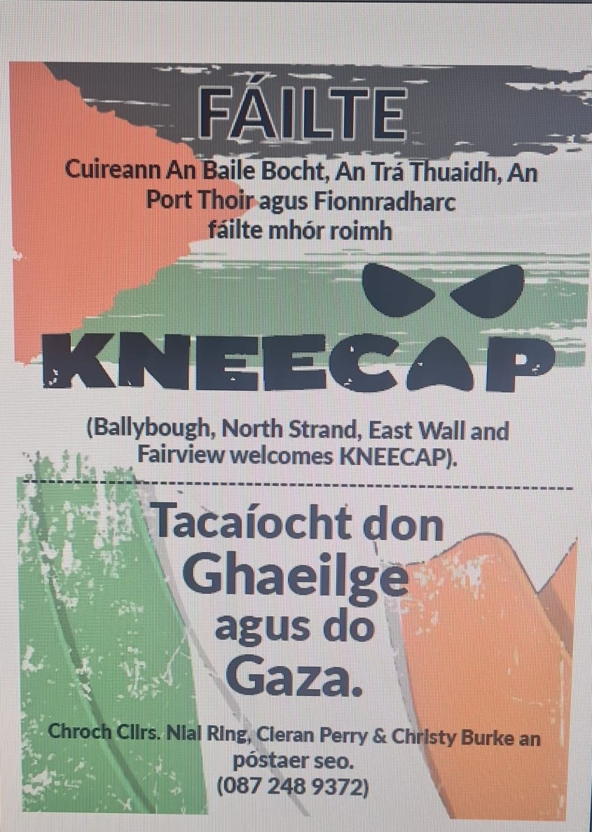 PerryCieran's tweet image. Fáilte @KNEECAPCEOL
Great initiative from @nialring and supported by myself and Cllr Christy Burke
#BÁC le Gaeilge
#FreePalestine #BoycottIsraeliGoods #STOPtheGENOCIDE