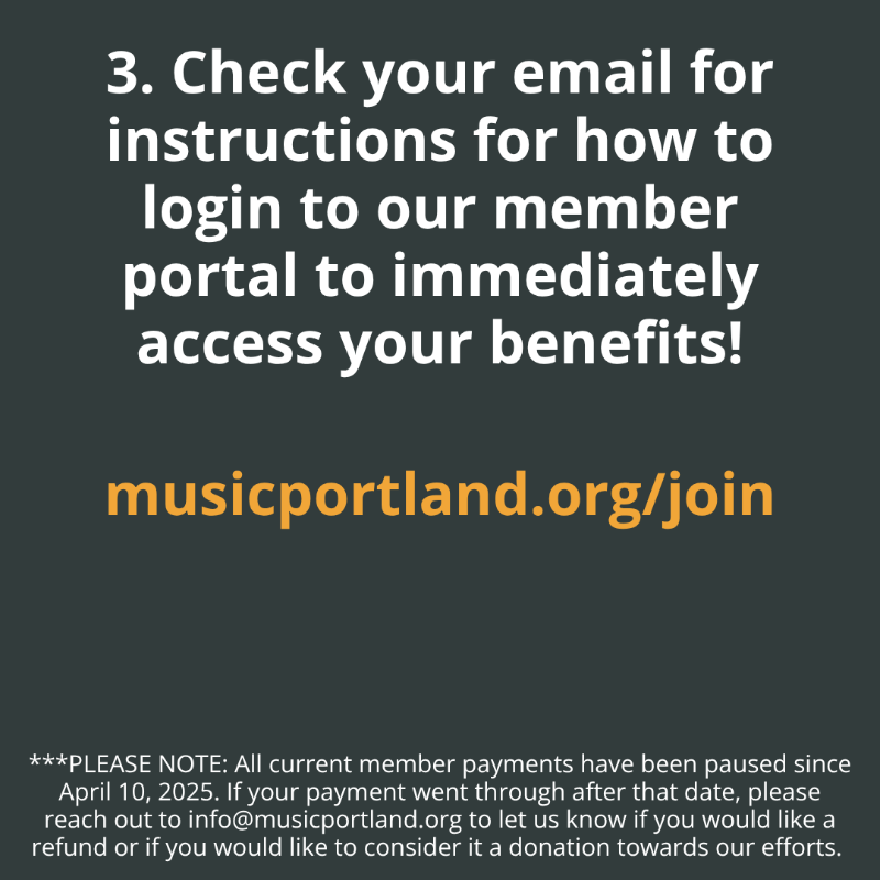 If you were at First Monday two weeks ago, you may have already heard the news, but it’s official:

🎉 Membership with MusicPortland is now FREE! 🎉

Sign up and learn more at musicportland.org/join
