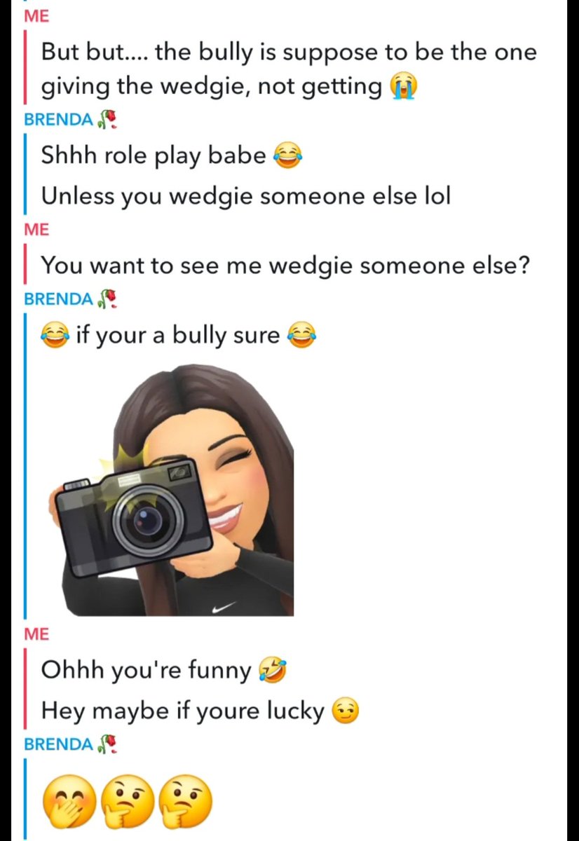 Been talking to someone on snap.
She isnt specifically into wedgies, but is into bullying and watching people get bullied 🤣🤣🤣
#wedgie #wedgies #girlwedgie #humiliation #nerd #bully