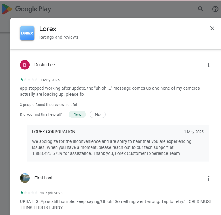 Worst Chinese Lorex camera/app products on GooglePlay-(Sucks-Lorex-Corp-Camera-Products => [1-star] Lorex-Corp belong to China)(Junk)-ALTM#{Evaluated=>Garbage} User-speaking: {Jackson Gattis- ...can't even log in right now}👎(Conclusion=>Sucks LorexCorp)#255145