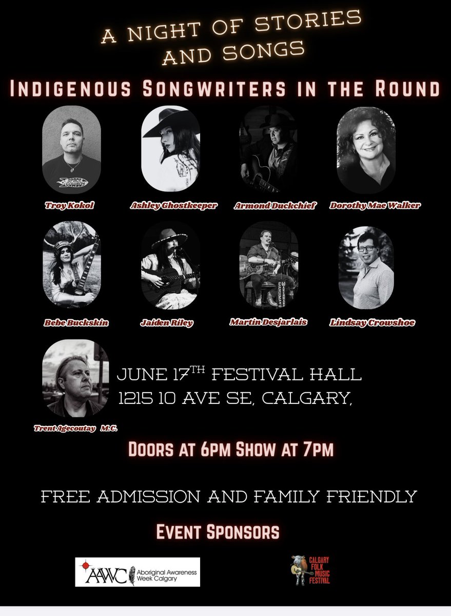 Calgary!!! You don’t want to miss this free event tomorrow 🤍 

<a href="/calgaryfolkfest/">Calgary Folk Music Festival</a> <a href="/aawc_info/">AAWC</a> 

#songwriters #calgary #INDIGENOUS