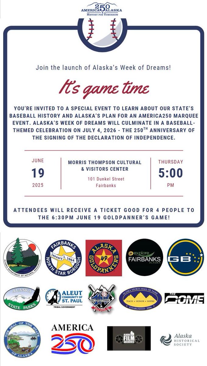 Love history or baseball and live in Interior Alaska? Join us for a special evening on Thursday, June 19 and be the first to hear about our state’s "Week of Dreams” in 2026: