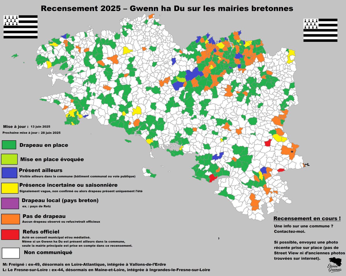 VigiBretagne (@vigibretagne) on Twitter photo Aidons Étienne Gruenais à recenser les Gwenn ha Du sur nos mairies bretonnes. Et agissons tous pour généraliser notre drapeau sur toutes les mairies des 5 départements bretons. <a href="/EtienneGruenais/">Étienne Gruenais 𝍎𝌆</a> #44BZH Aidons Étienne Gruenais à recenser les Gwenn ha Du sur nos mairies bretonnes. Et agissons tous pour généraliser notre drapeau sur toutes les mairies des 5 départements bretons. <a href="/EtienneGruenais/">Étienne Gruenais 𝍎𝌆</a> #44BZH
