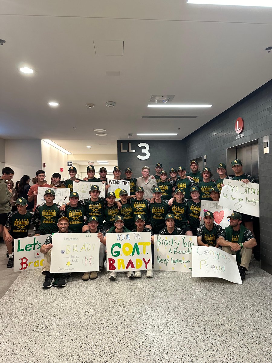 MGHCancerCenter's tweet image. Congratulations to the @NRHSBaseball1 on their state championship win this weekend! The baseball team was recently at Mass General Cancer Center, celebrating their teammate Brady, who rang the bell after finishing treatment.