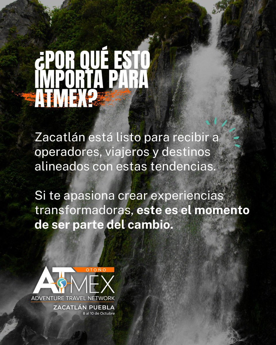 🌍✨ El Turismo de Aventura sigue creciendo y conectando al mundo con la naturaleza 🌿

¿Tú ya practicas alguna de estas actividades? Cuéntanos cuál es tu favorita y sigue explorando con propósito.

#ATMEXZacatlán #TurismoDeAventura