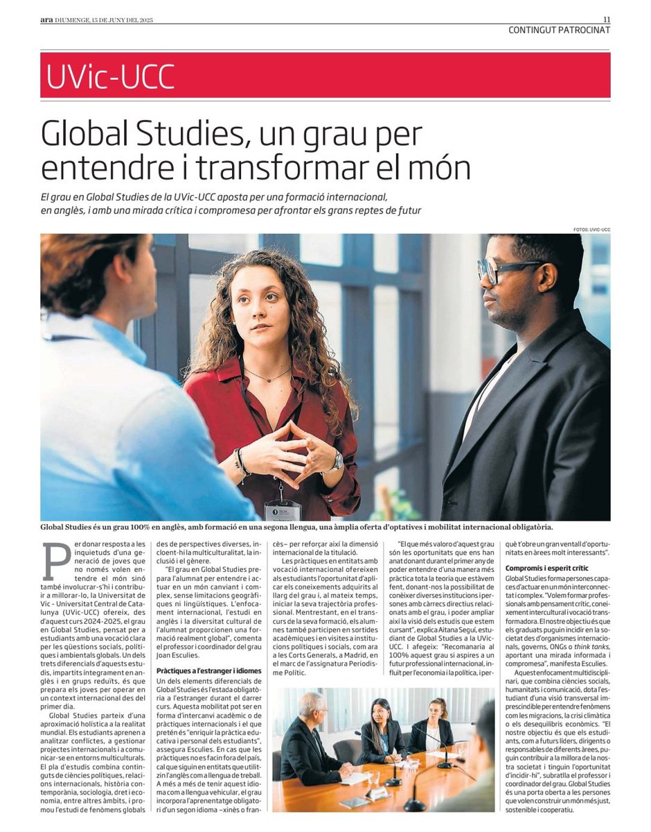 El nostre projecte <a href="/UVic_FEC/">Facultat d'Empresa i Comunicació de la UVic</a> va creixent i el proper any ja tindrem segon curs del grau #GlobalStudies. Un projecte molt ambiciós i atractiu per tothom.