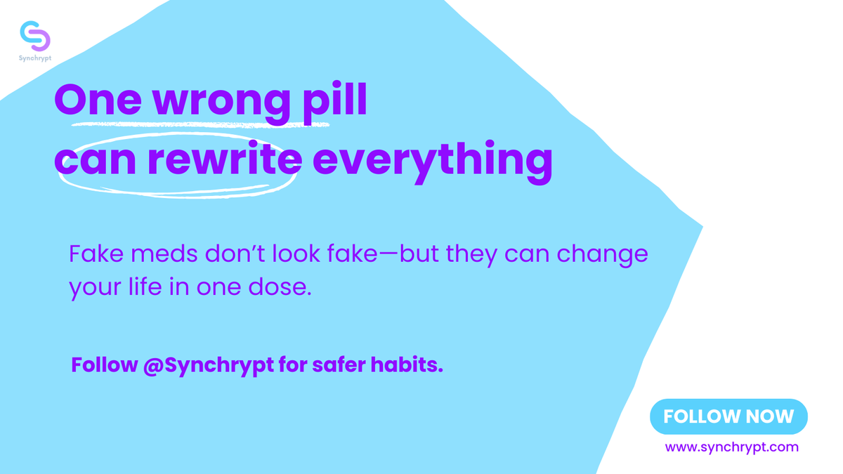Synchrypt's tweet photo. If you’re unsure, scan. One second of certainty can prevent a lifetime of regret.

#ScanToProtect #FakeDrugsHarm #HealthAwareness #SmartScanning #Synchrypt https://t.co/xa7to2lKEh