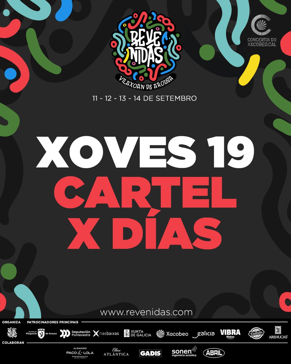 Festival Revenidas (@revenidas) on Twitter photo ๐ ๐๐ง ๐ฅ๐ฎ๐ง๐ฌ ๐ฆ๐๐ง๐จ๐ฌ ๐ฅ๐ฎ๐ง๐ฌ: ๐ฑ๐จ๐ฏ๐๐ฌ ๐ฉ๐ฎ๐๐ฅ๐ข๐๐๐ฆ๐จ๐ฌ ๐๐๐ซ๐ญ๐๐ฅ ๐ฉ๐จ๐ซ ๐๐ขฬ๐๐ฌ! ๐
๐ Sabemos que o desexabades con moita gana, asรญ que este mesmo xoves dรญa 19 de xuรฑo anunciamos o cartel por dรญas do festival #Revenidas2025
๐๏ธ Tamรฉn sacaremos as entradas ๐ ๐๐ง ๐ฅ๐ฎ๐ง๐ฌ ๐ฆ๐๐ง๐จ๐ฌ ๐ฅ๐ฎ๐ง๐ฌ: ๐ฑ๐จ๐ฏ๐๐ฌ ๐ฉ๐ฎ๐๐ฅ๐ข๐๐๐ฆ๐จ๐ฌ ๐๐๐ซ๐ญ๐๐ฅ ๐ฉ๐จ๐ซ ๐๐ขฬ๐๐ฌ! ๐
๐ Sabemos que o desexabades con moita gana, asรญ que este mesmo xoves dรญa 19 de xuรฑo anunciamos o cartel por dรญas do festival #Revenidas2025
๐๏ธ Tamรฉn sacaremos as entradas
