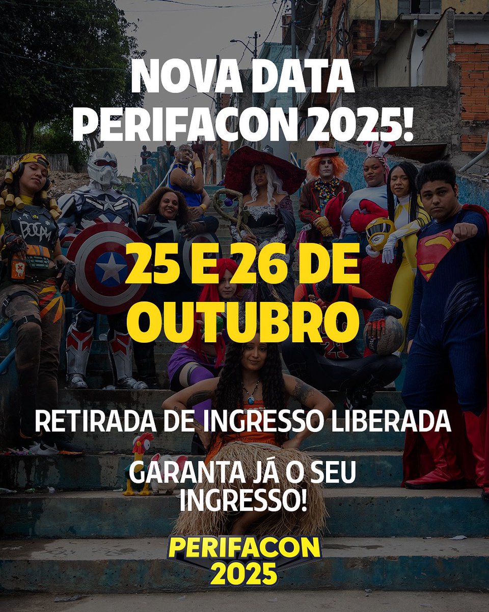 NOVA DATA DA PERIFACON 2025! 
Venha retirar seu ingresso de graça:

sympla.com.br/evento/perifac…