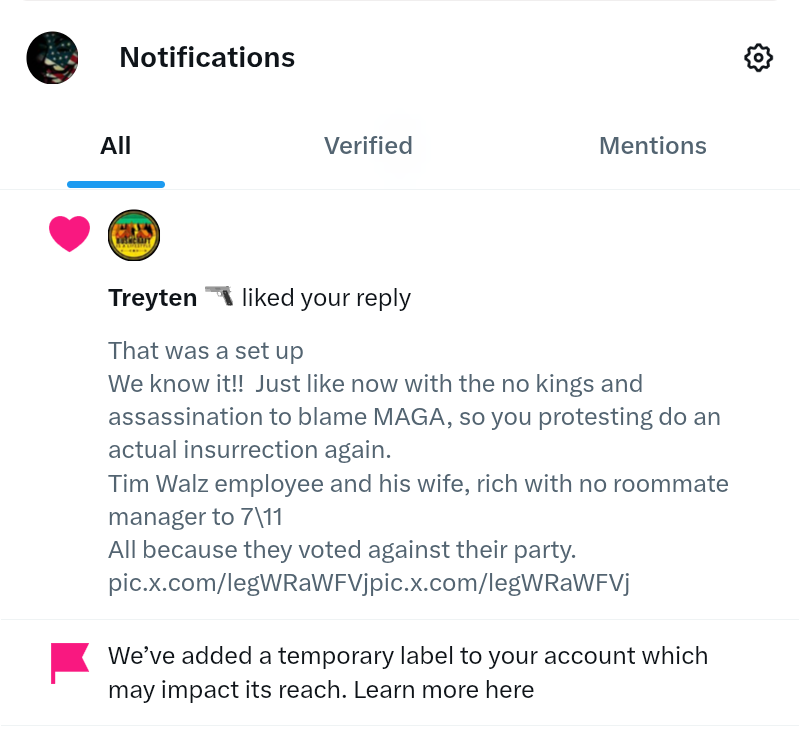 So im on this account today since Tim Walz flagged me on my other
He's so sensitive