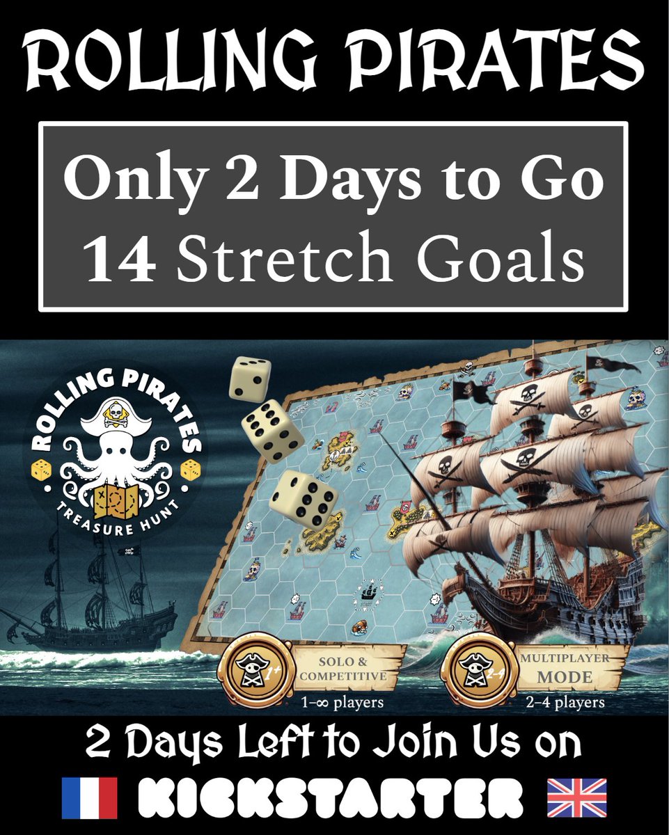 jeuxrollandwrite (@roll_and_write) on Twitter photo โณ Only 2 days left to join the Rolling Pirates campaign!
โ๏ธ 14 stretch goals unlocked
No matter your pledge, every pirate gets the loot ๐
๐ดโโ ๏ธ The adventure calls.
โต Jump aboard now ๐ kickstarter.com/projects/rollnโฆ
#RollingPirates #Kickstarter #Pirates #BoardGames #juegosdemesa โณ Only 2 days left to join the Rolling Pirates campaign!
โ๏ธ 14 stretch goals unlocked
No matter your pledge, every pirate gets the loot ๐
๐ดโโ ๏ธ The adventure calls.
โต Jump aboard now ๐ kickstarter.com/projects/rollnโฆ
#RollingPirates #Kickstarter #Pirates #BoardGames #juegosdemesa