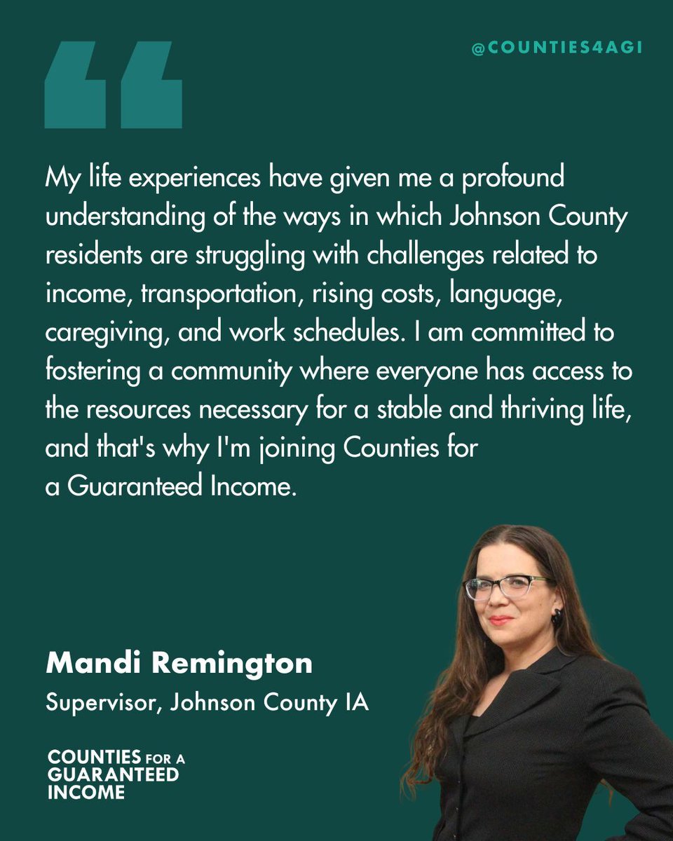 We're excited to welcome our 3rd Johnson County supervisor to Counties for a Guaranteed Income this week! Supervisor Mandi Remington joins fellow Iowans for a guaranteed income, Sup. V Fixmer-Oraiz and Sup. Jon Green 👏