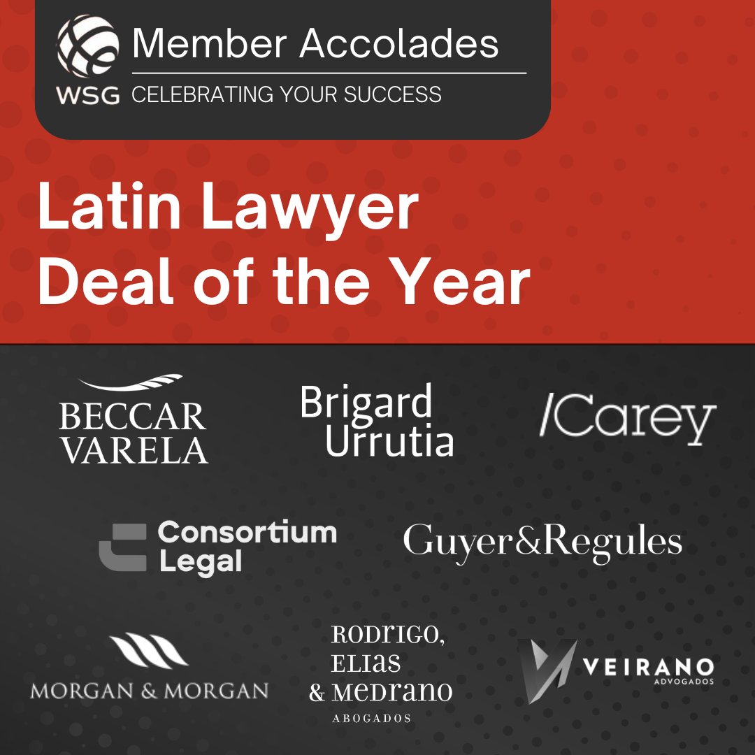 World Services Group (@worldservsgroup) on Twitter photo #WSG congratulates member firms honored with <a href="/Latin_Lawyer/">Latin Lawyer</a> Deal of the Year awards, recognizing excellence in landmark Latin American deals.
<a href="/BeccarVarelaOk/">Beccar Varela</a>, <a href="/Brigard_Urrutia/">BrigardUrrutia</a>, Carey, Consortium Legal, <a href="/guyeryregules/">Guyer & Regules</a>, Morgan & Morgan, Rodrigo Elias & Medrano, Veirano. #WSG congratulates member firms honored with <a href="/Latin_Lawyer/">Latin Lawyer</a> Deal of the Year awards, recognizing excellence in landmark Latin American deals.
<a href="/BeccarVarelaOk/">Beccar Varela</a>, <a href="/Brigard_Urrutia/">BrigardUrrutia</a>, Carey, Consortium Legal, <a href="/guyeryregules/">Guyer & Regules</a>, Morgan & Morgan, Rodrigo Elias & Medrano, Veirano.