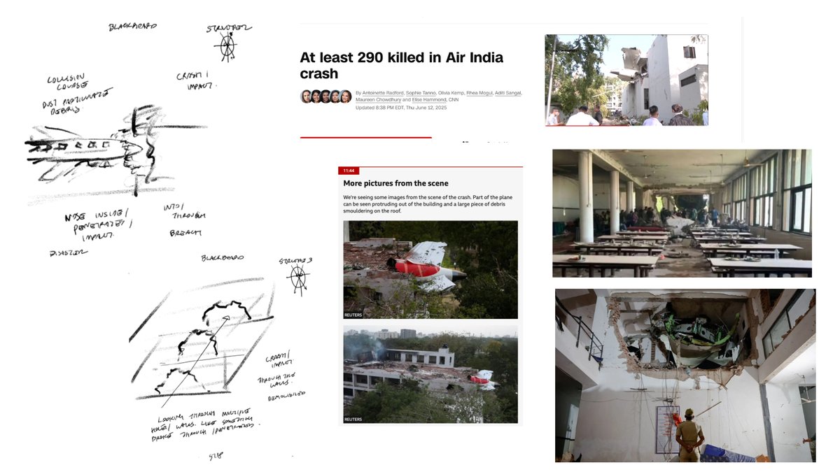 Nyiam_'s tweet image. More detailed view of the holes in the walls where the Air India plane crashed through . In my session I saw multiple walls that had been torn through as the plane penetrated / crashed into it .