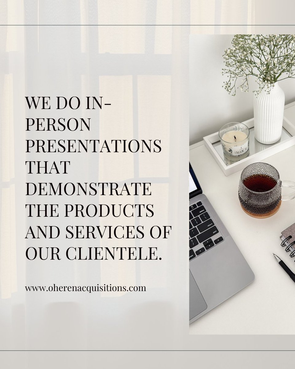 oherenacquis's tweet image. At O’Heren Acquisitions, we specialize in in-person presentations that bring our clients’ products and services to life. 💼✨ 
-
#inpersonmarketing #clientfocused #professionalpresentation