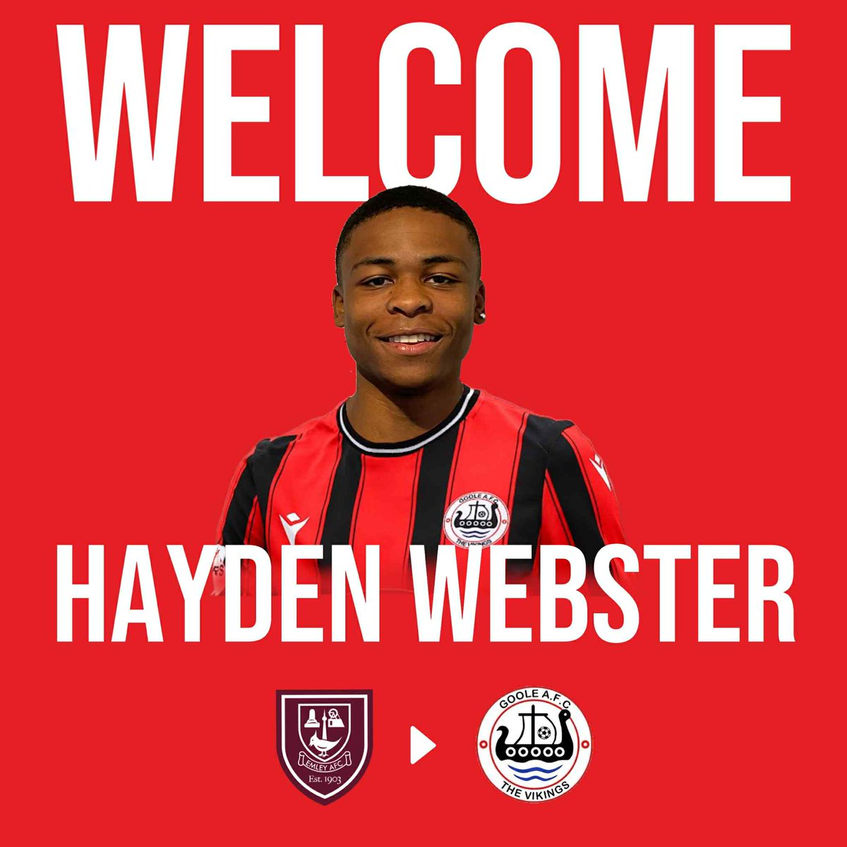 GooleAFC's tweet photo. ✍️Webster is a Viking! 

We are delighted to announce our latest summer signing… Hayden Webster! Who joins the club from @Emley_AFC🤝

Hayden is a creative midfielder who will add goals and assists to the squad!🔝 

He joins us after impressing in pre-season training. 

#UTV https://t.co/K5xxazIFxG