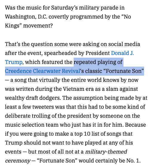 My famous mentor frequently told us "sometimes problems are opportunities in disguise". The repeated playing of this song by the military band in DC was one such opportunity we should never overlook or forget youtube.com/watch?v=I1cF9Y… 

variety.com/2025/music/col…