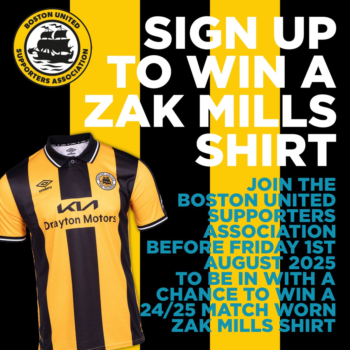 busabufc's tweet image. Sign up to be a member of the Boston United Supporters Association for the chance to win a match worn Zak Mills shirt! Join before Friday 1st August to be included in the draw.
You can sign up online via our website: busa.sumupstore.com
