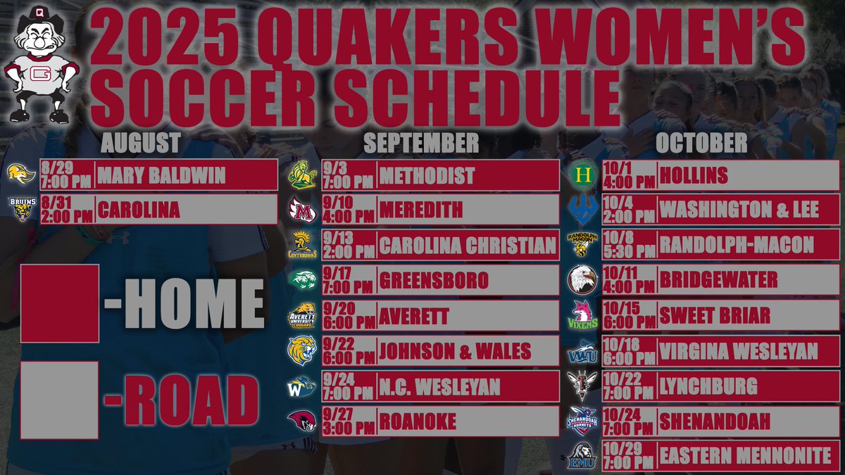 Guilford Athletics (@goquakers) on Twitter photo SCHEDULE RELEASE | Schedule For 2025 Season Released For <a href="/guilfordwsoccer/">Guilford College Women's Soccer</a> Program
With some fresh faces on the pitch, bench, Quakers eye fifth-straight double-digit win campaign
📰: bit.ly/3Tp41z5
📅: bit.ly/44jqZOn
🖨️: bit.ly/4n5JbT3
#GoQuakes SCHEDULE RELEASE | Schedule For 2025 Season Released For <a href="/guilfordwsoccer/">Guilford College Women's Soccer</a> Program
With some fresh faces on the pitch, bench, Quakers eye fifth-straight double-digit win campaign
📰: bit.ly/3Tp41z5
📅: bit.ly/44jqZOn
🖨️: bit.ly/4n5JbT3
#GoQuakes