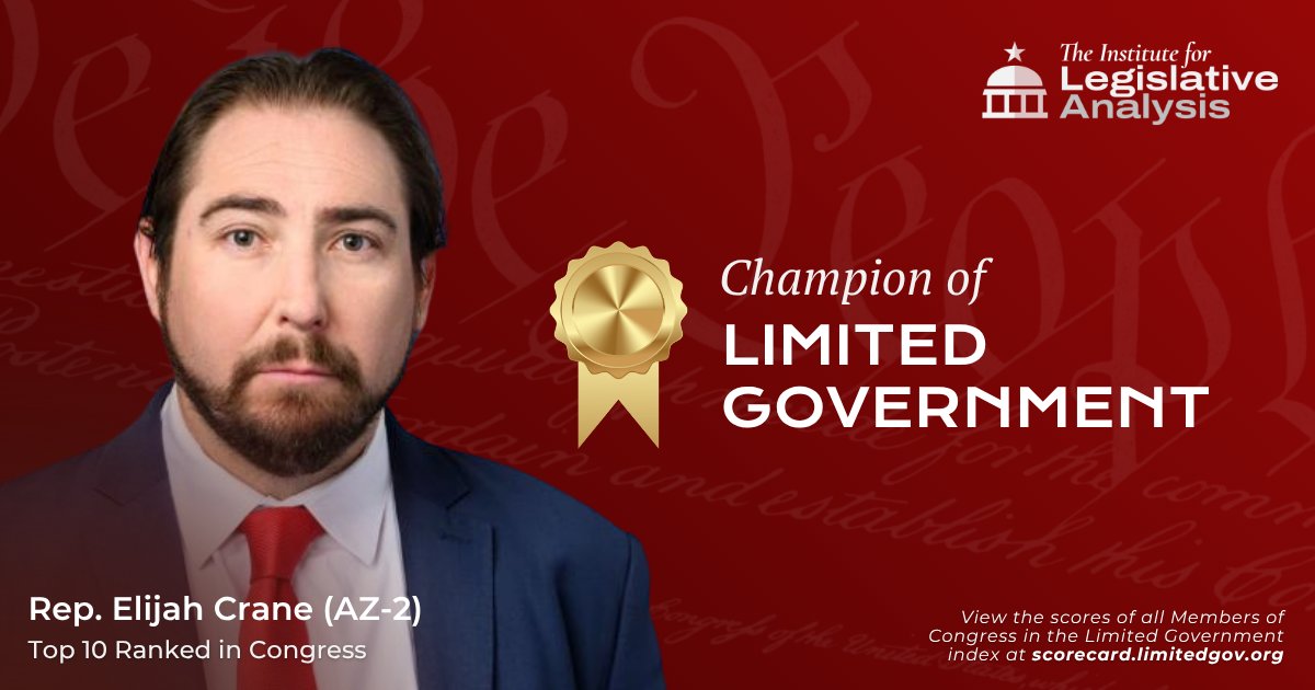 Rep. Eli Crane (@repelicrane) on Twitter photo Honored to receive the Champion of Limited Government Award from <a href="/leganalysis/">Institute for Legislative Analysis</a>.
I'm grateful to stand alongside colleagues who defend the U.S. Constitution and promote limited government.
For more information, click here: scorecard.limitedgov.org/lawmakers?stat… Honored to receive the Champion of Limited Government Award from <a href="/leganalysis/">Institute for Legislative Analysis</a>.
I'm grateful to stand alongside colleagues who defend the U.S. Constitution and promote limited government.
For more information, click here: scorecard.limitedgov.org/lawmakers?stat…